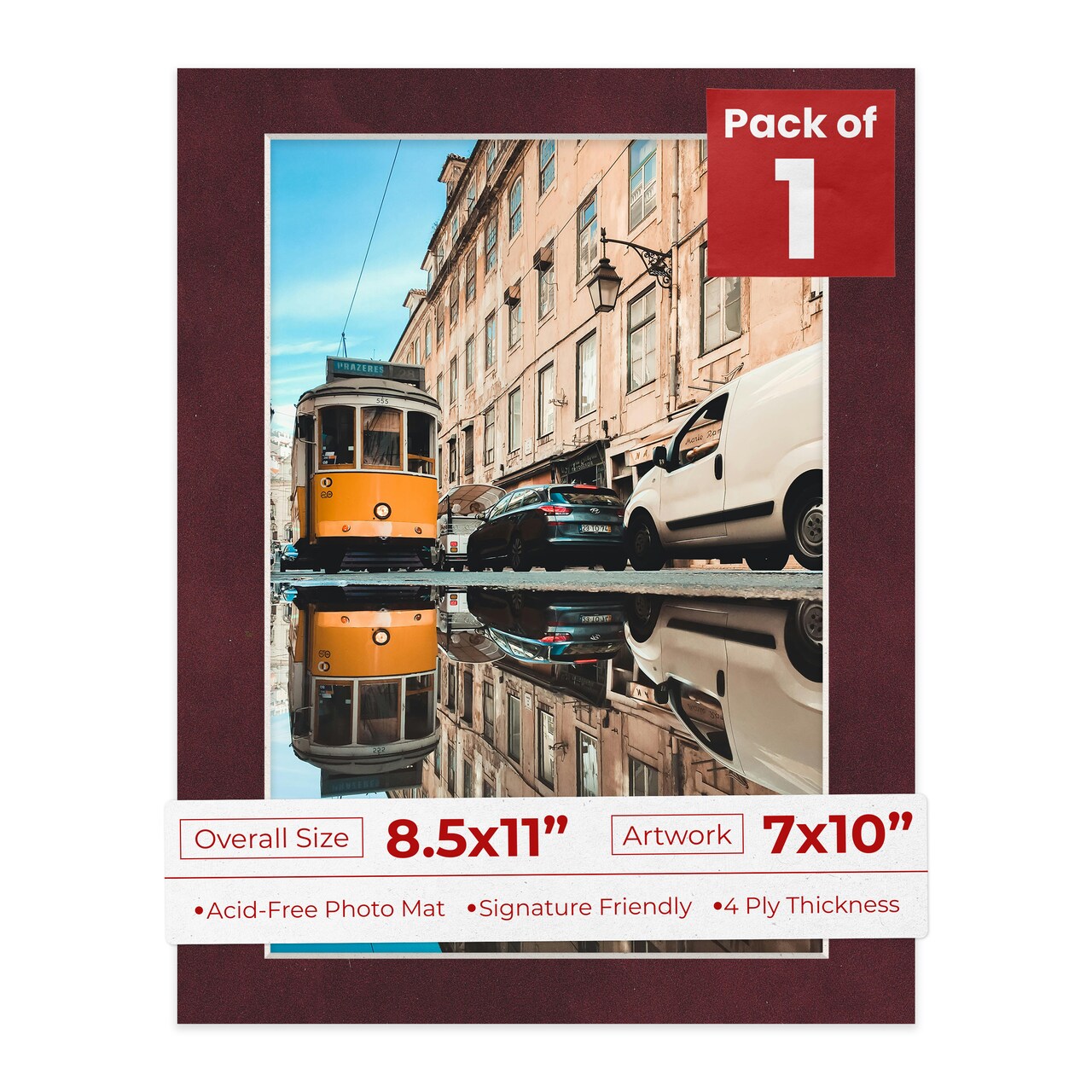 Dark Red Suede Mat Board for 8.5x11 Frames - Fits 7x10 Photos